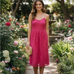 Lace midi knee pink dress fit flare small CeCe